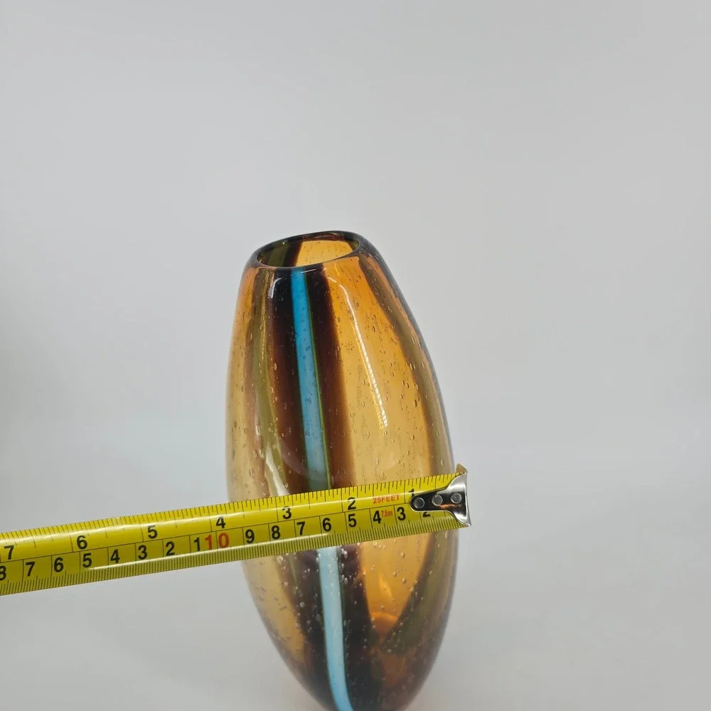 Art Glass Sommerso Pier One Vase Amber Blue Controlled Bubble MCM Style
